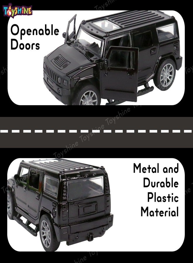 توي شاين سيارة لعبة سباق من توي شاين بمقياس 1:32 مصنوعة من المعدن المصبوب، طراز H2، مزودة بخاصية السحب للخلف وباب قابل للفتح، مناسبة للأطفال من عمر 3 سنوات فما فوق، لون أسود - Image 4